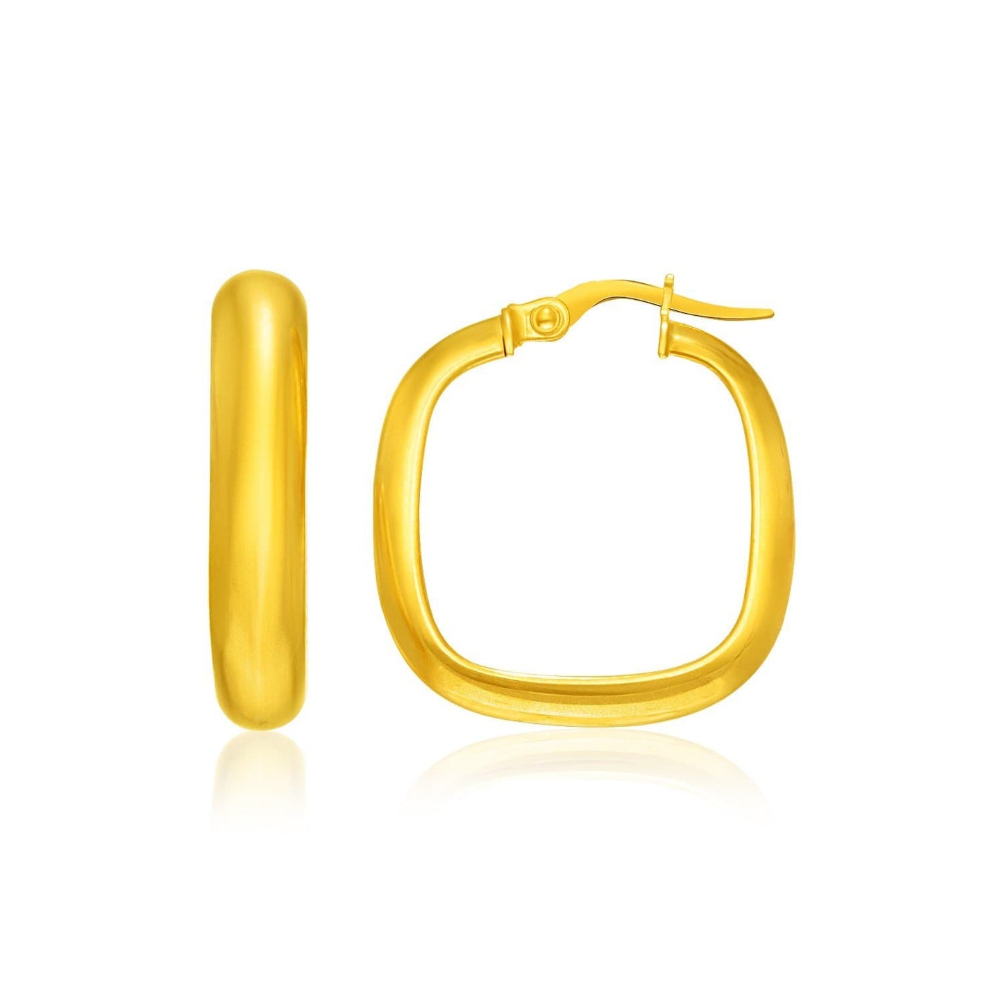 14k Yellow Gold Hoop Earrings with a Square Style