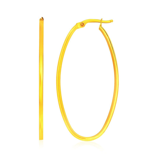 14k Yellow Gold Slim Oval Shape Hoop Earrings