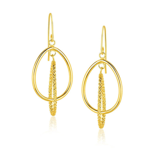14k Yellow Gold Dangle Earrings with Teardrop and Textured Rows