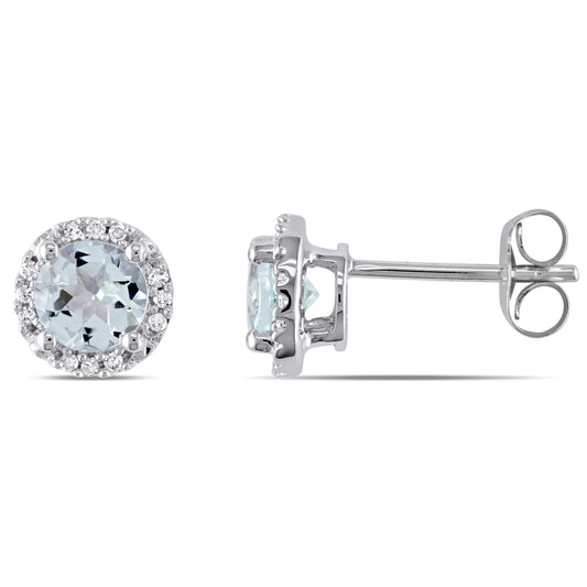 Aquamarine & Diamond Earrings in 10k White Gold