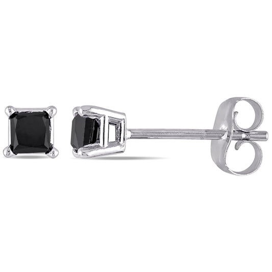 Princess Cut Black Diamond Studs in 10k White Gold