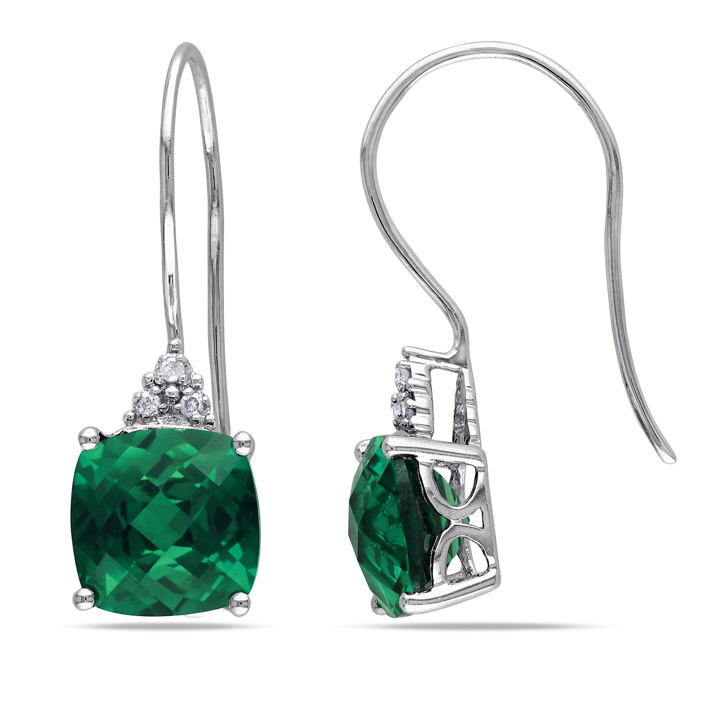Cushion Cut Created Emerald & Diamond Earrings in 10k White Gold