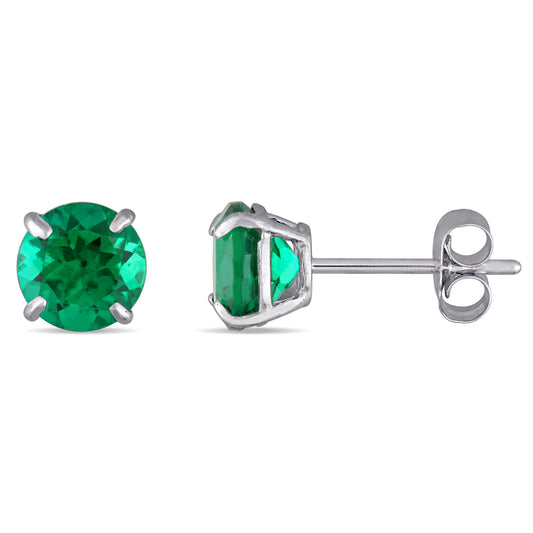 Round Cut Created Emerald Stud Earrings in 10k White Gold