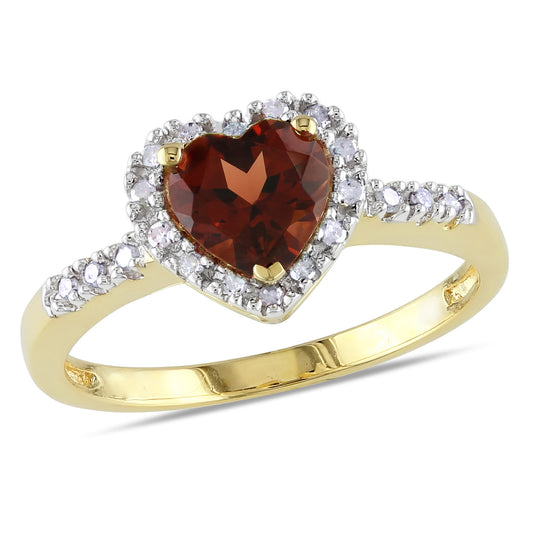 Garnet & Diamond Heart Halo Ring in 10k Yellow Gold