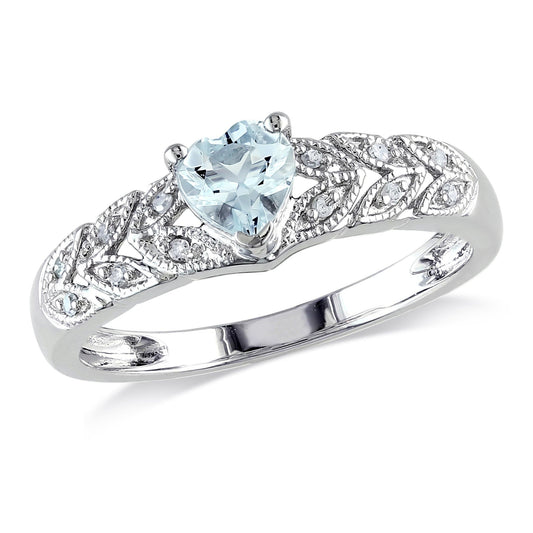 Sophia B 3/8ct Diamond & Aquamarine Heart Ring