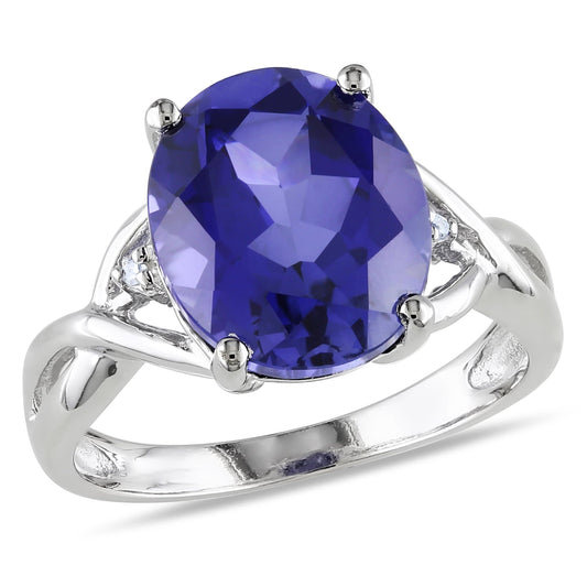 Sophia B 7 1/2ct Created Blue Sapphire Ring with Diamond Accents