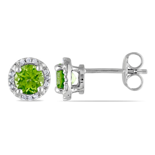 1 1/8ct Peridot & 0.07ct Diamond Studs in Sterling Silver