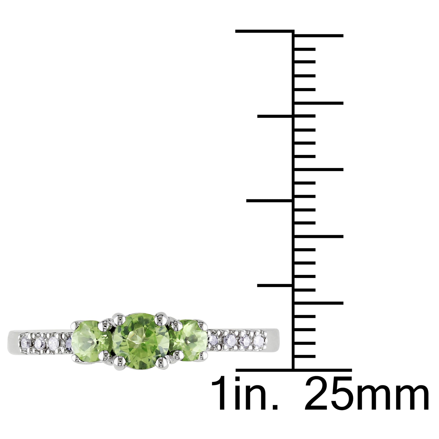 0.54ct Peridot & 0.04ct Diamond 3-Stone Ring in 10k White Gold