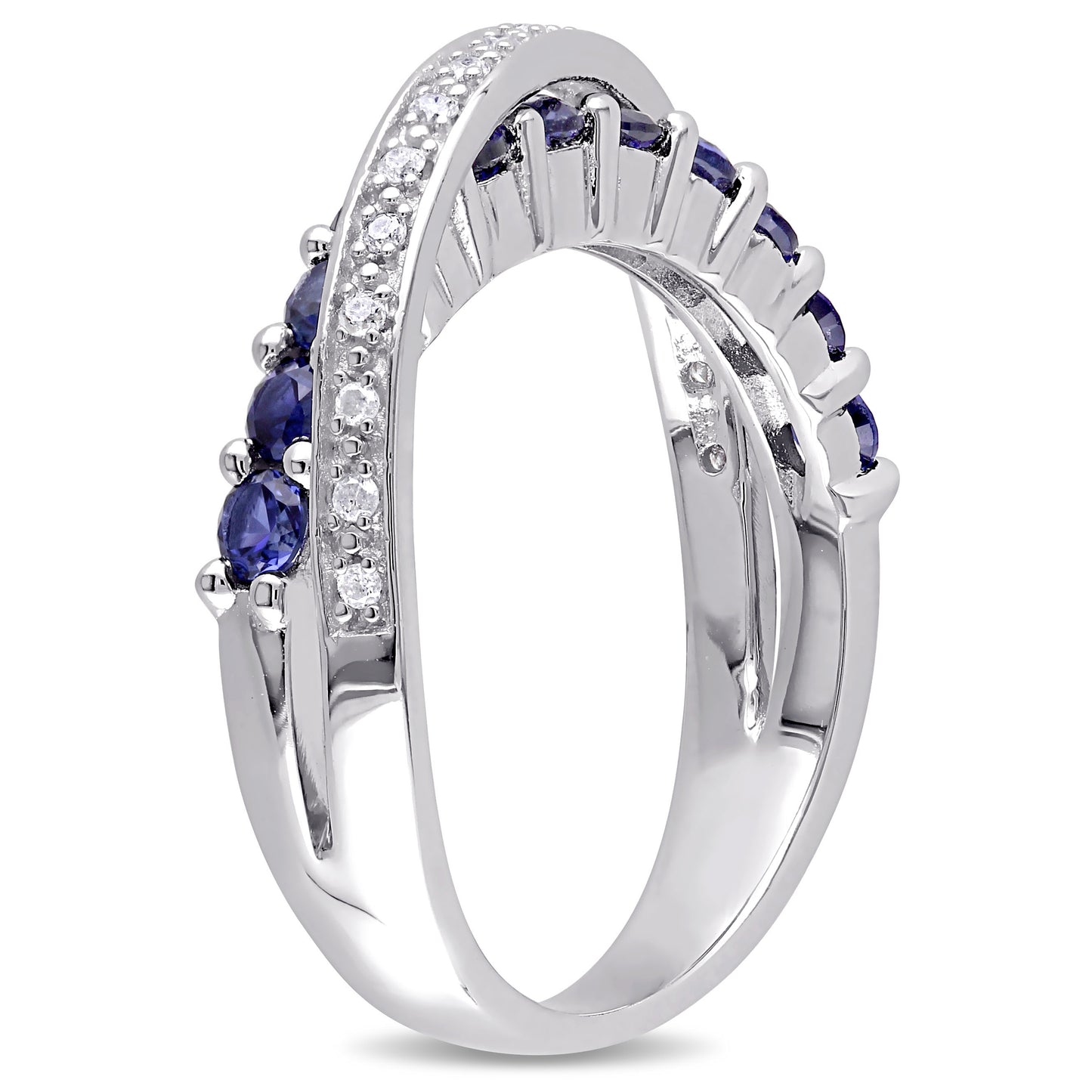 Sapphire & Diamond Crossover Ring in Sterling Silver