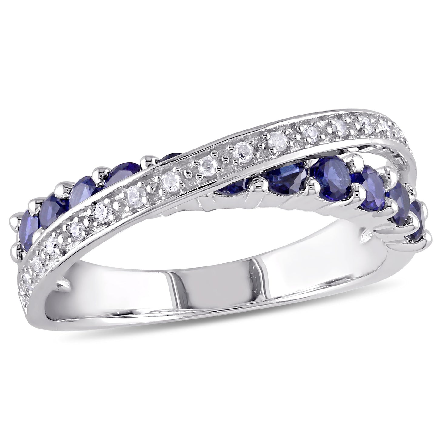Sapphire & Diamond Crossover Ring in Sterling Silver