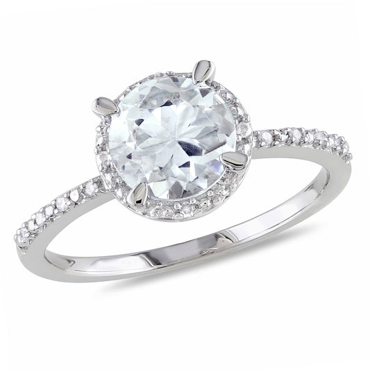Aquamarine & Diamond Halo Ring