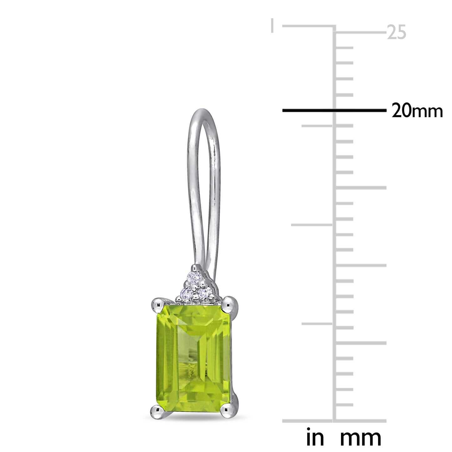 2ct Emerald Cut Peridot &  0.03ct Diamond Earrings in Sterling Silver
