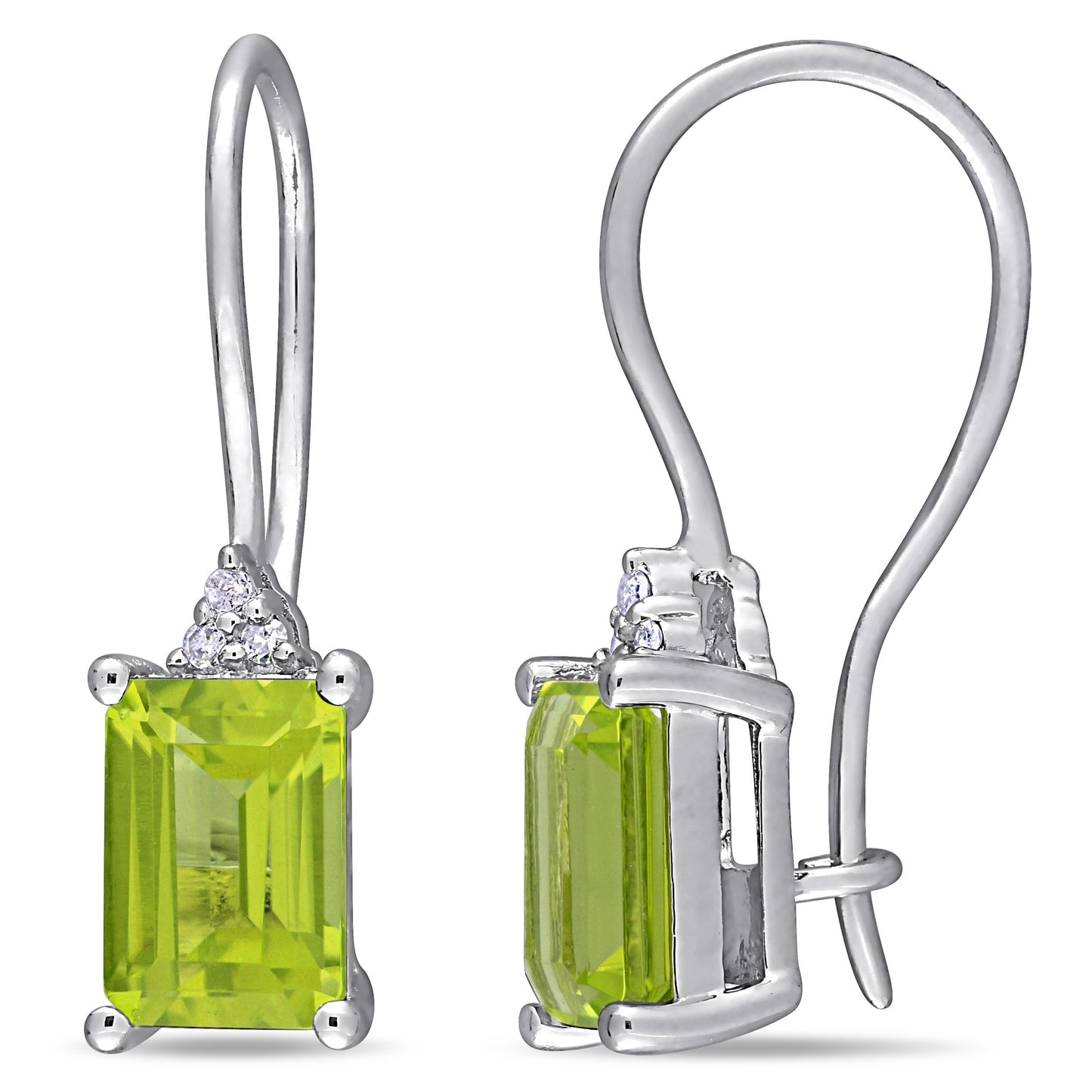 2ct Emerald Cut Peridot &  0.03ct Diamond Earrings in Sterling Silver