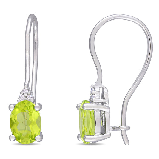 1 5/8 t Emerald Cut Peridot & 0.03ct Diamond Earrings in Sterling Silver