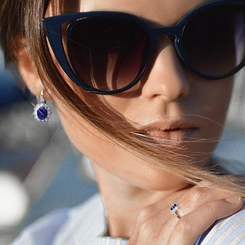 Blue & White Sapphire & Diamond Earrings In Sterling Silver