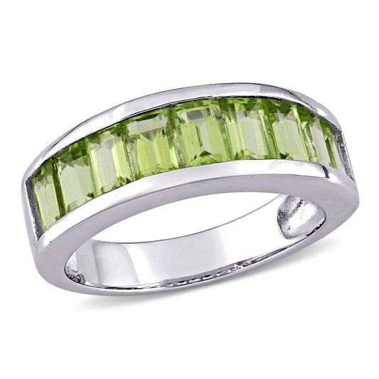 2 3/4ct Baguette Peridot Semi Eternity Band in Sterling Silver