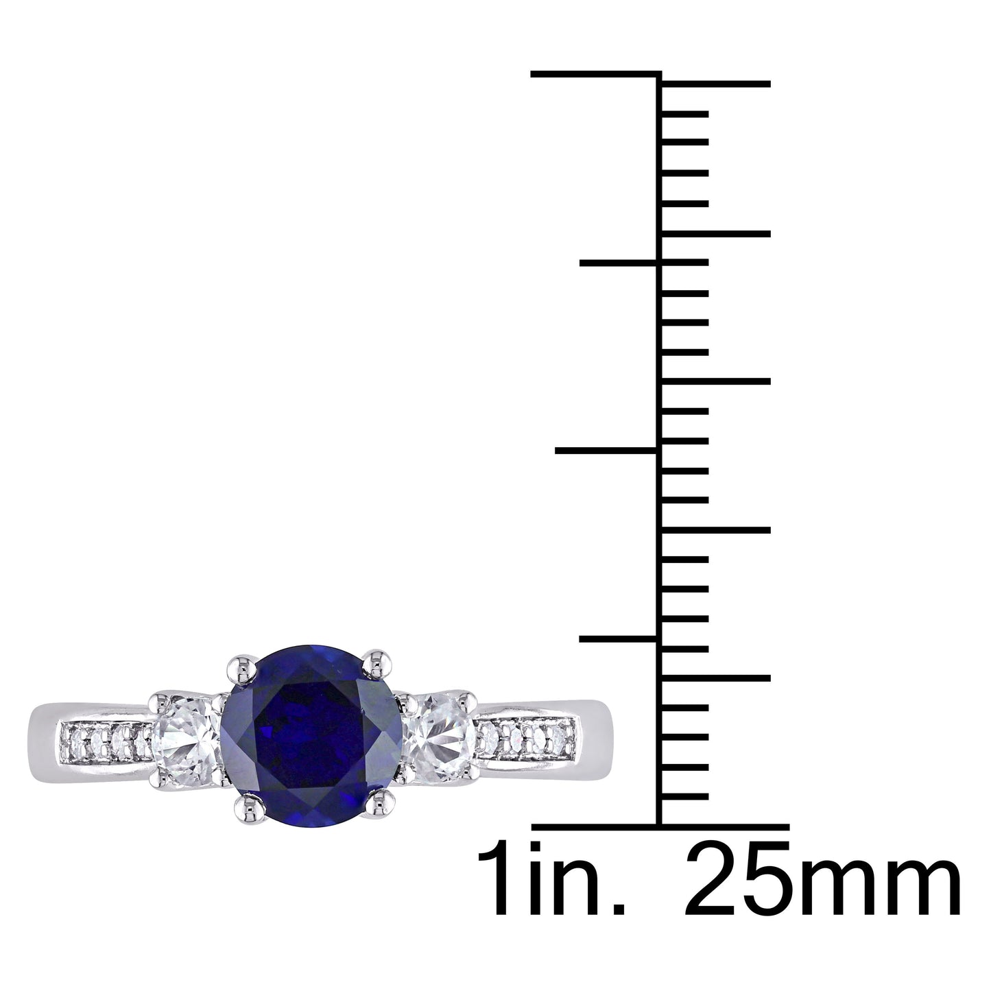Blue & White Sapphire with Diamonds 3 Stone Ring in 10k White Gold