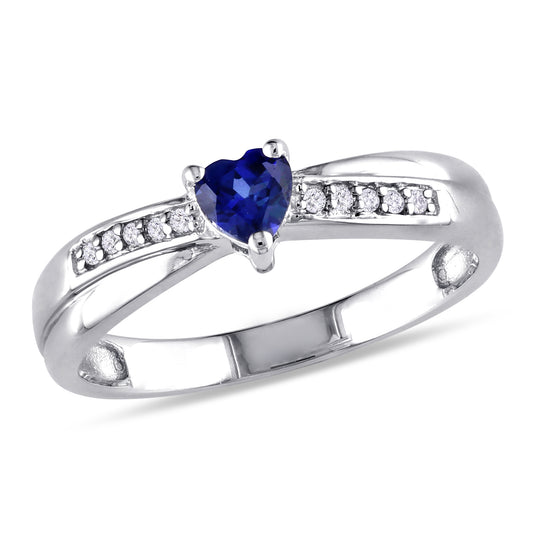 Heart Sapphire & Diamond Ring in Sterling Silver