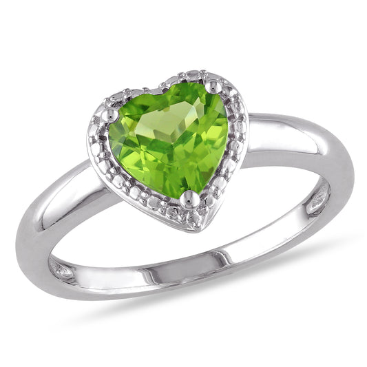 1 1/3ct Peridot Heart Halo Ring in Sterling Silver