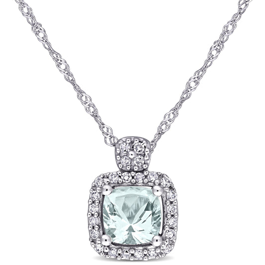 Aquamarine & Diamond Halo Necklace