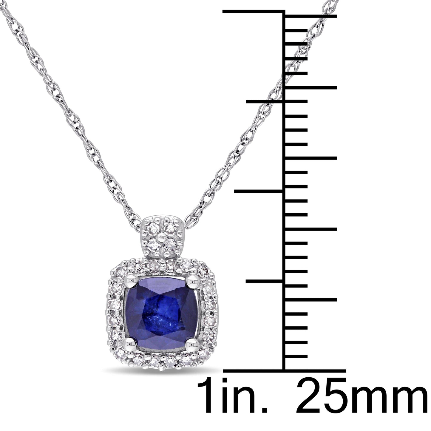Blue Sapphire & Diamond Halo Necklace in 10k White Gold