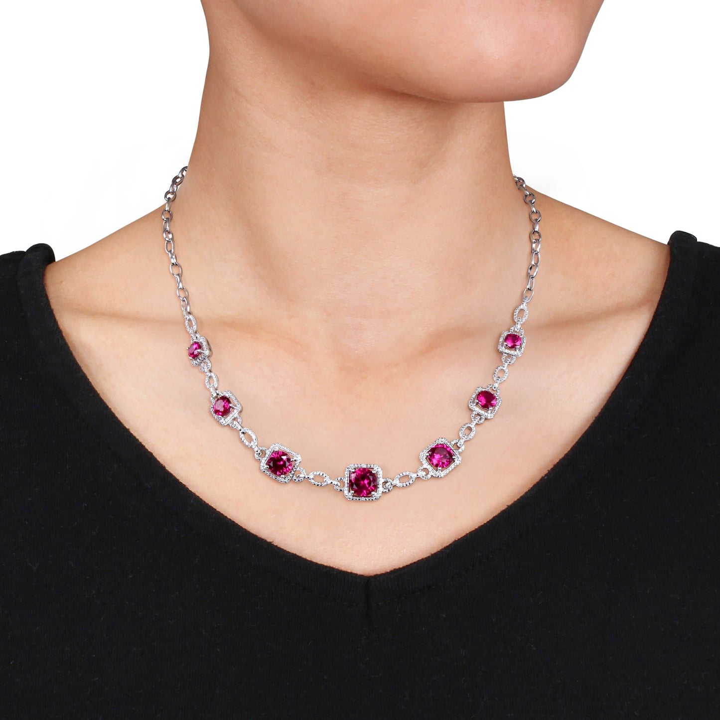 Ruby & Diamond Necklace in Sterling Silver