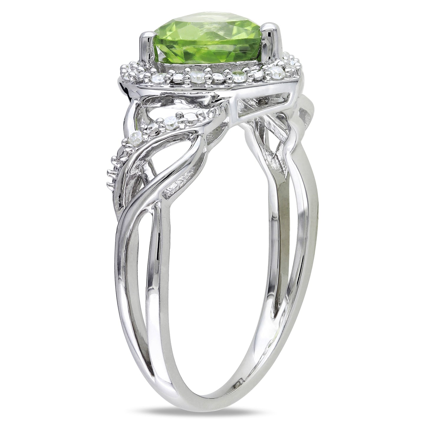 1 1/3ct Peridot & 1/10ct Diamond Open Heart Crossover Ring in Sterling Silver
