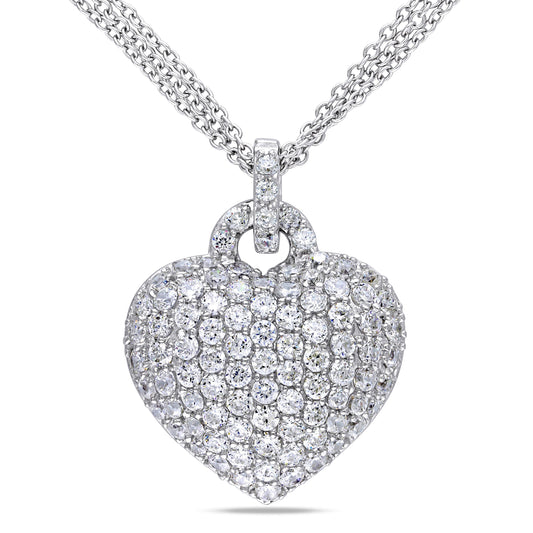 3 1/2ct White Sapphire Heart Necklace in Sterling Silver