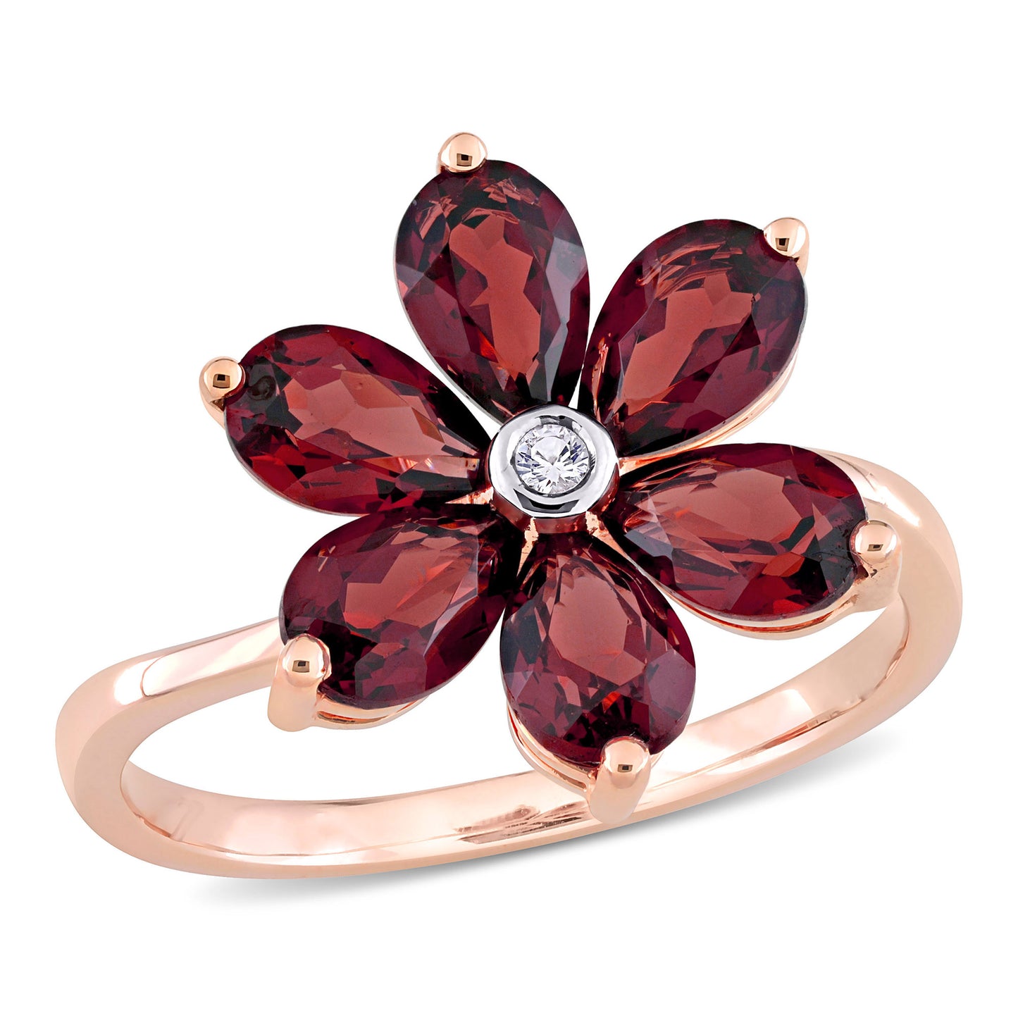 Garnet & Diamond Flower Ring in 10k Rose Gold