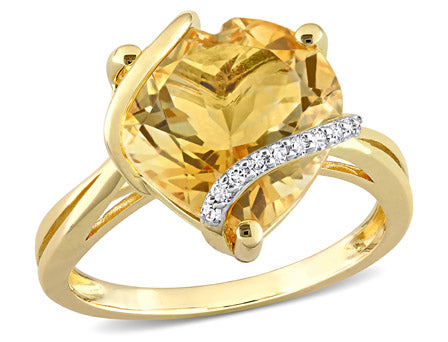 0.05ct Diamond & 6 1/2ct Citrine Ring in Yellow Silver