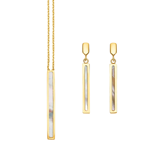 Mother of Pearl Gold Bar Necklace & Earring Set