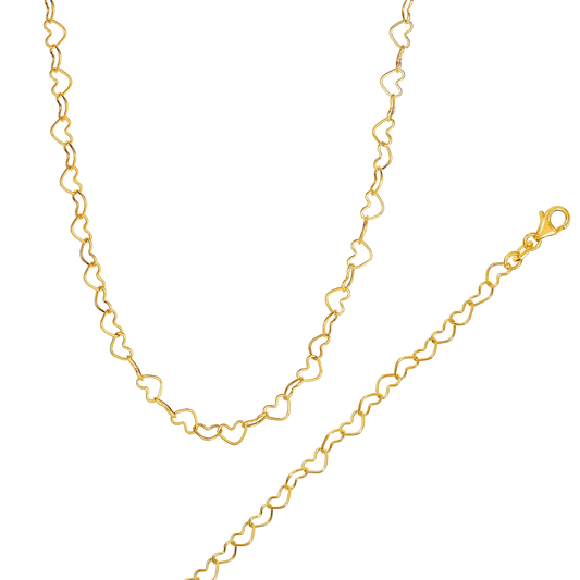 Open Heart Necklace & Bracelet Set in 14k Yellow Gold