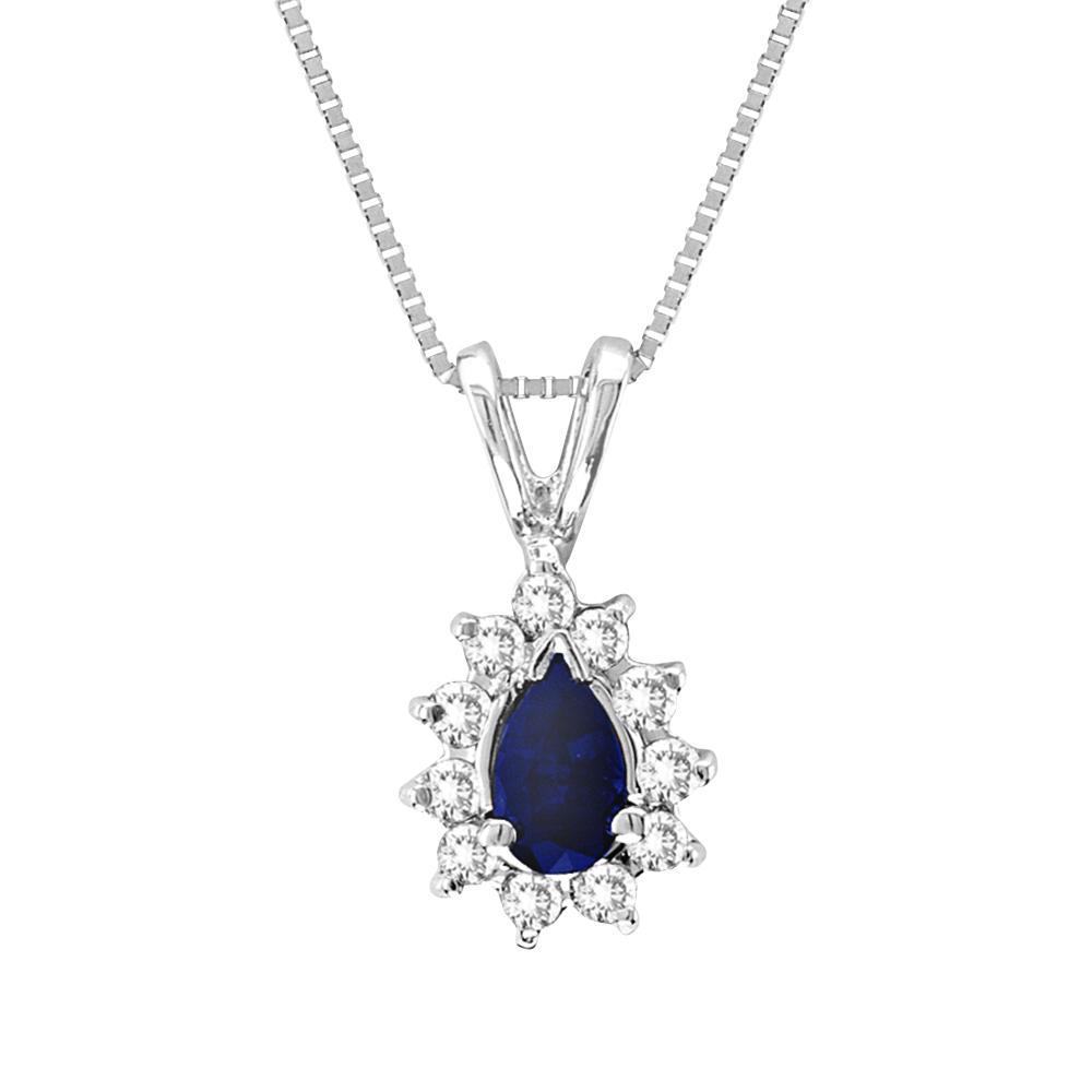 Blue Sapphire & Diamond Halo Necklace