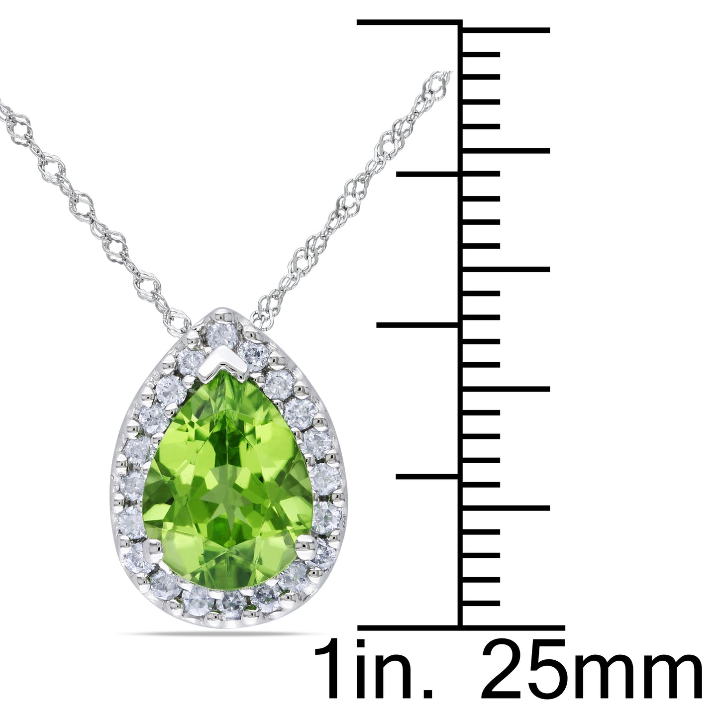 1 5/8ct Pear Peridot & 1/5ct Diamond Halo Pendant in 14k White Gold