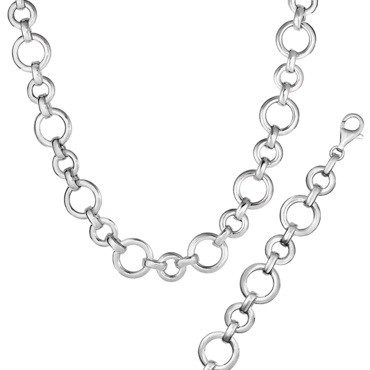 Polished Round Link Bracelet & Necklace Set