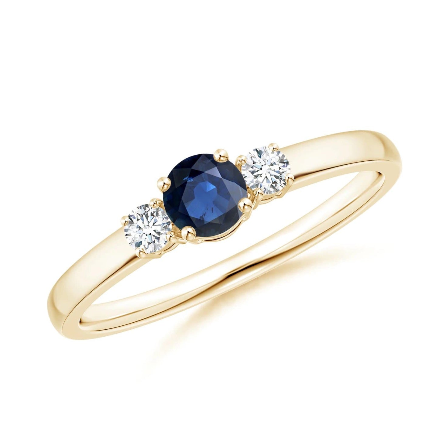 Sapphire & Moissanite 3-Stone Ring in Yellow Silver